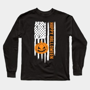 Happy halloween usa flag with scary pumpkin Long Sleeve T-Shirt